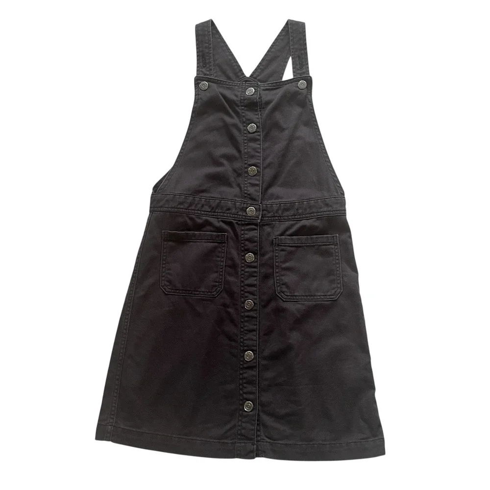 Old Navy Girls' Size XL (12) Dark Gray Bib Overall Dress 100% Cotton‎ Button Up